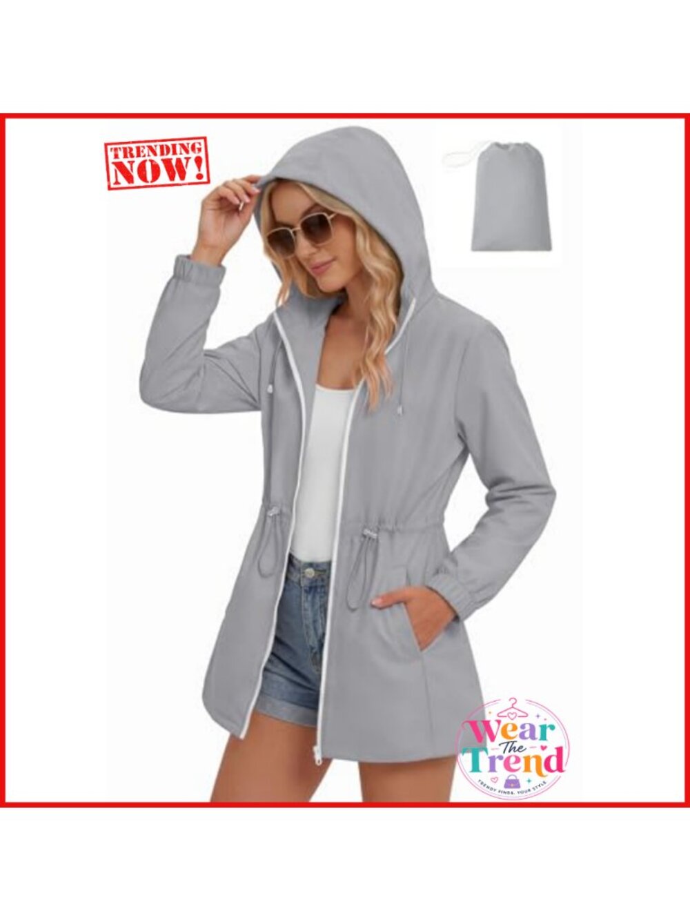 Womens Lightweight Waterproof Hooded Rain Jacket Packable Raincoat